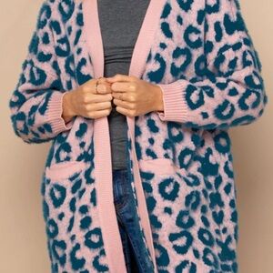 ODDY Pink and Blue Animal Print Cardigan